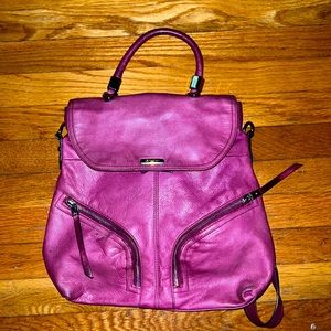 B Makowsky Genuine Leather Backpack Style Purse Magenta Pink